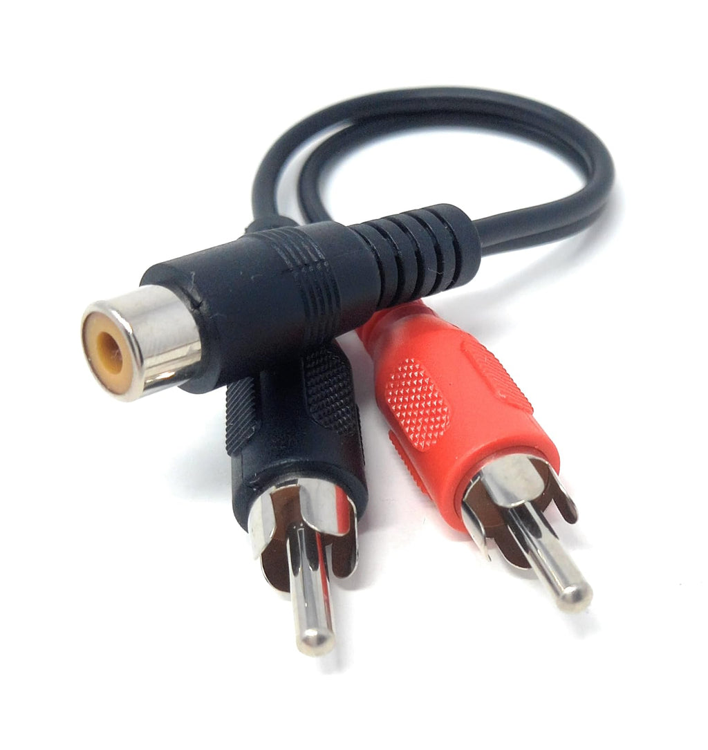 DRUT Single RCA Socket to 2 x RCA Phono Plugs Splitter Converter Audio Cable Adapter, (1 Female to 2 x Male)