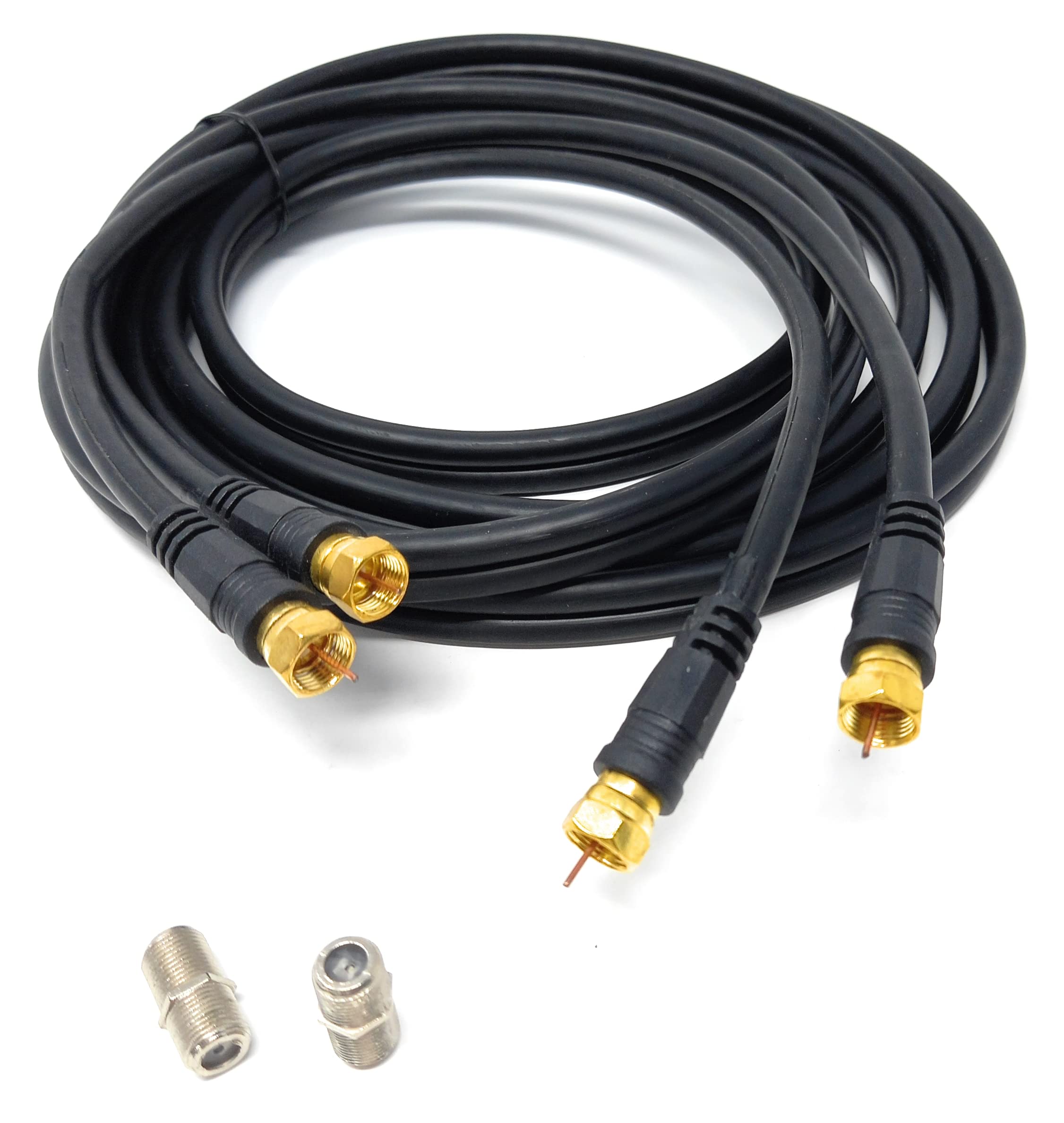 DRUT Twin Shotgun Satellite Moulded F-Type Plug to Socket RG6 Coaxial Extension Antenna Cable Lead With F-Type Couplers