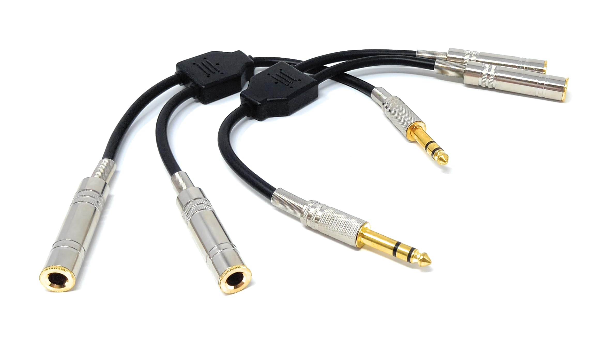 DRUT 6.35mm Stereo Jack to 2 x 6.35mm Stereo Sockets Splitter Audio Cable Adapter Lead, Gold Flashed Connectors