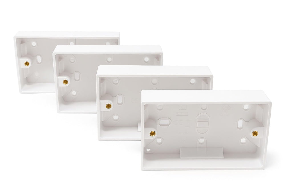2 Gang Surface Mount Back Box – White Pattress 147mm x 86mm x 32mm, Durable Electrical & Network Faceplate Mounting Box