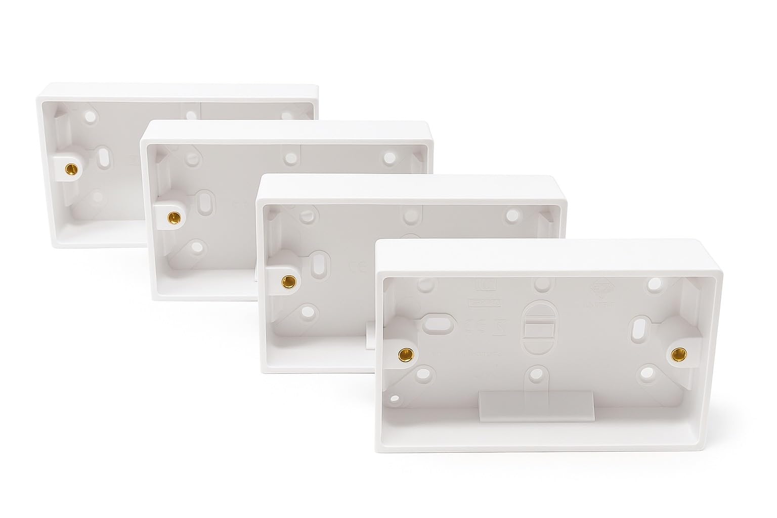 2 Gang Surface Mount Back Box – White Pattress 147mm x 86mm x 32mm, Durable Electrical & Network Faceplate Mounting Box