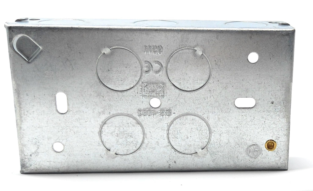 2 Gang Metal Surface Mount Back Box Pattress Box (25mm Deep) Fitted With Earth Terminals