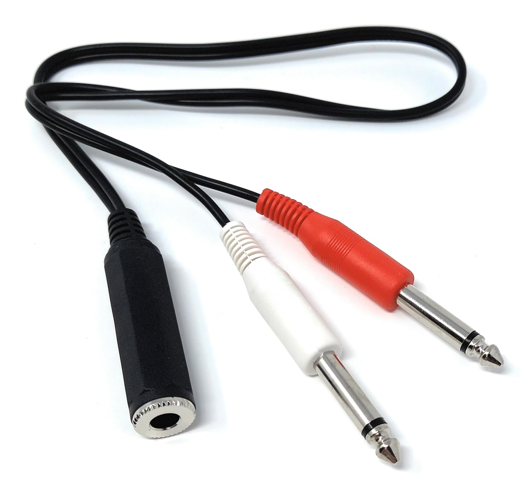 6.35mm Stereo Socket to Twin 6.35mm Mono Jack Plugs, Audio Lead Cable