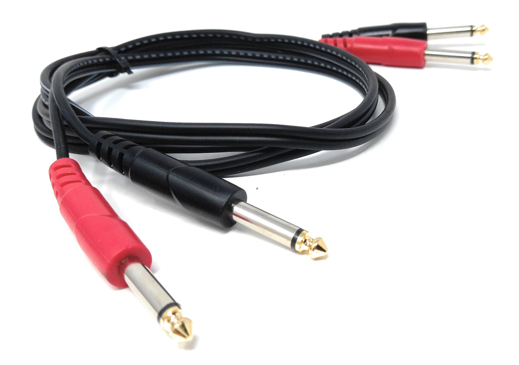 DRUT 2x 6.35mm (1/4") Mono Jack to 2x 6.35mm Mono TS Jack Audio Cable – Twin Signal Patch Lead for Mixers, Controllers, DJ & Audio Equipment, Gold Ends