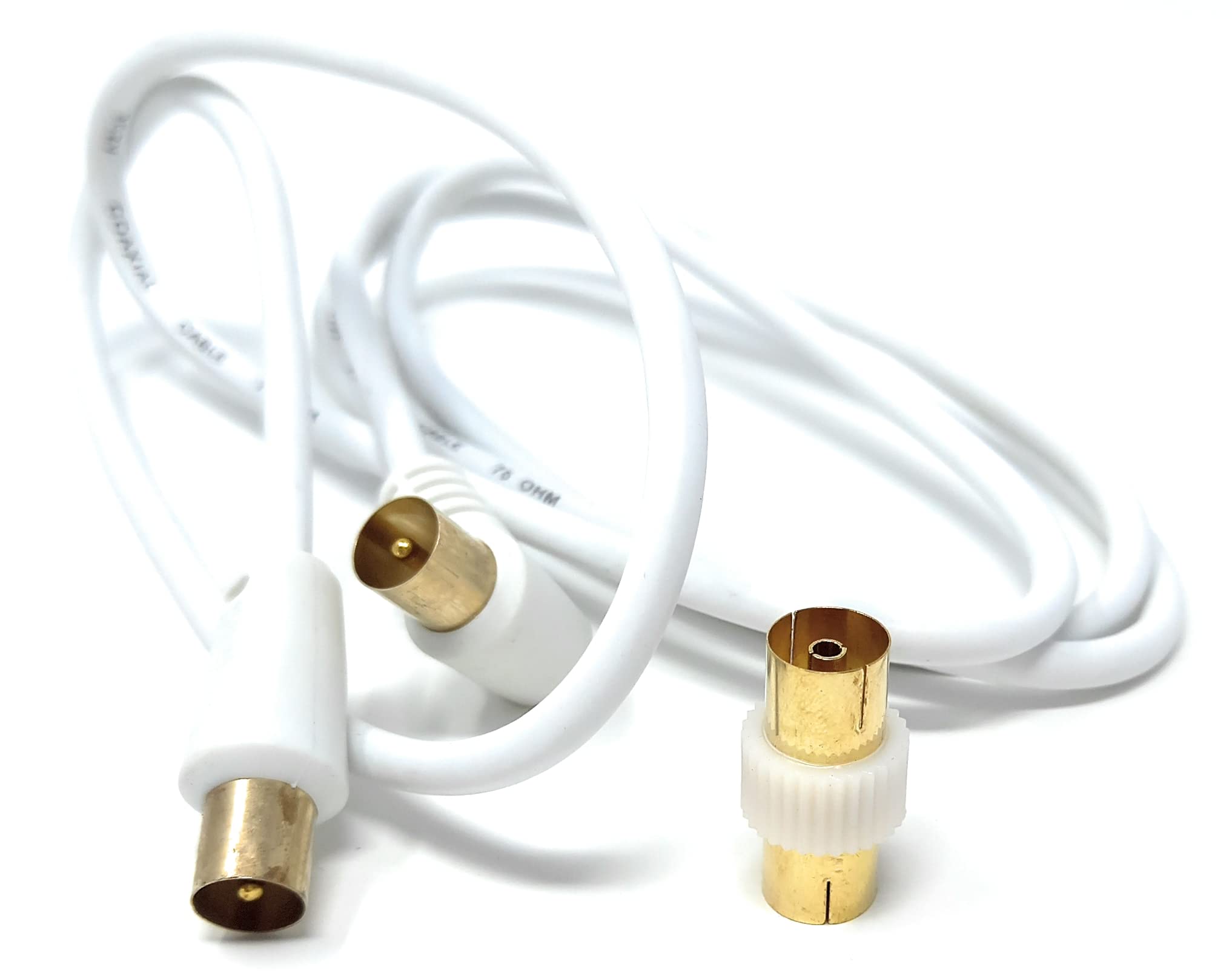 DRUT TV RF Right Angle Male to Male Aerial Antenna Coaxial Cable With Female to Female Coupler Gold Connectors 75 ohm, 3C2V