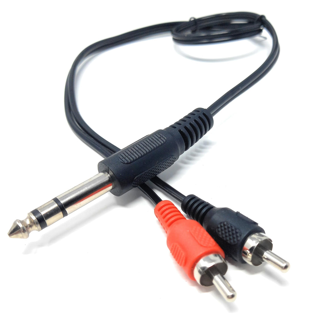 DRUT 6.35mm Stereo Jack to 2 x RCA Phono Plugs Stereo Cable, TRS to RCA Audio, 1/4'' Jack to 2 RCA Male Y Splitter Lead