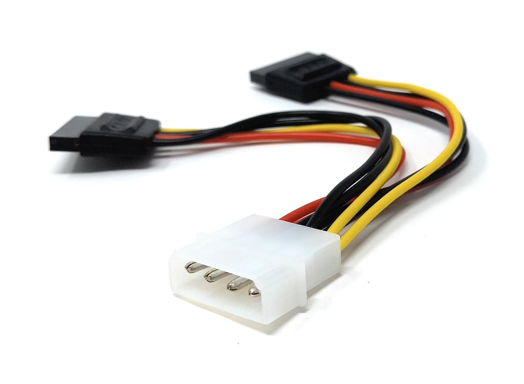 Molex to Dual SATA Power Y Splitter Cable Adapter - 15cm, 4 Pin to Power HDD, SSD, DVD-RW Hard Drive