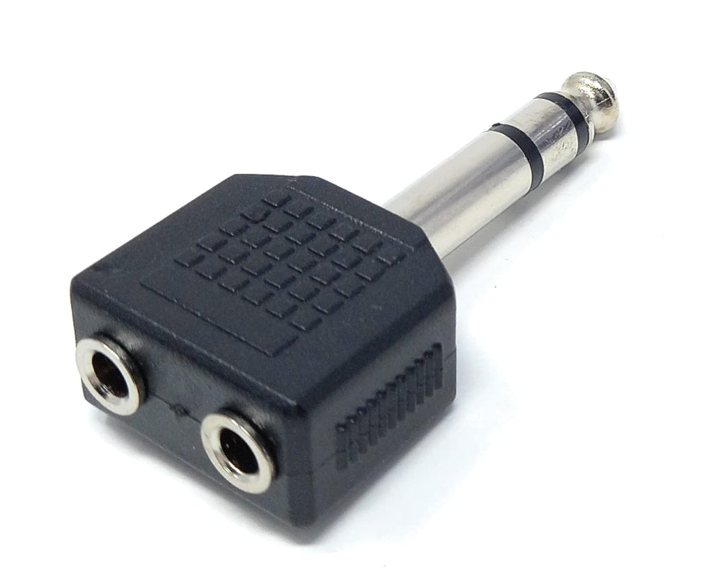 DRUT 6.35mm Stereo Jack Plug to Twin 3.5mm Female Sockets Cable Adapter Y Splitter