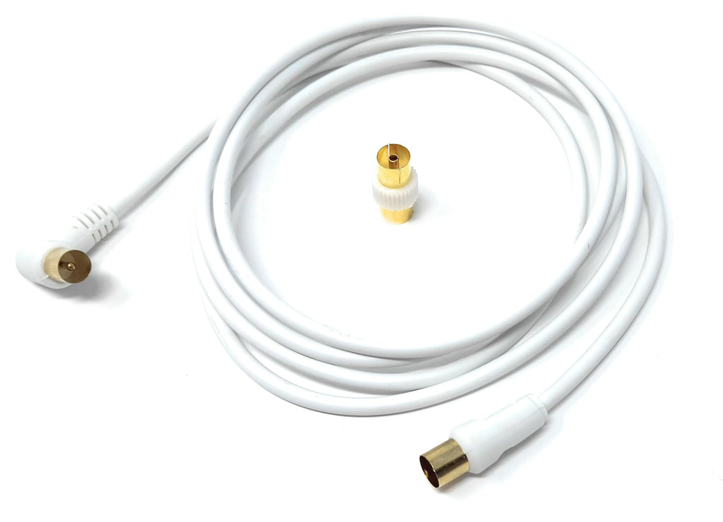 DRUT TV RF Right Angle Male to Male Aerial Antenna Coaxial Cable With Female to Female Coupler Gold Connectors 75 ohm, 3C2V