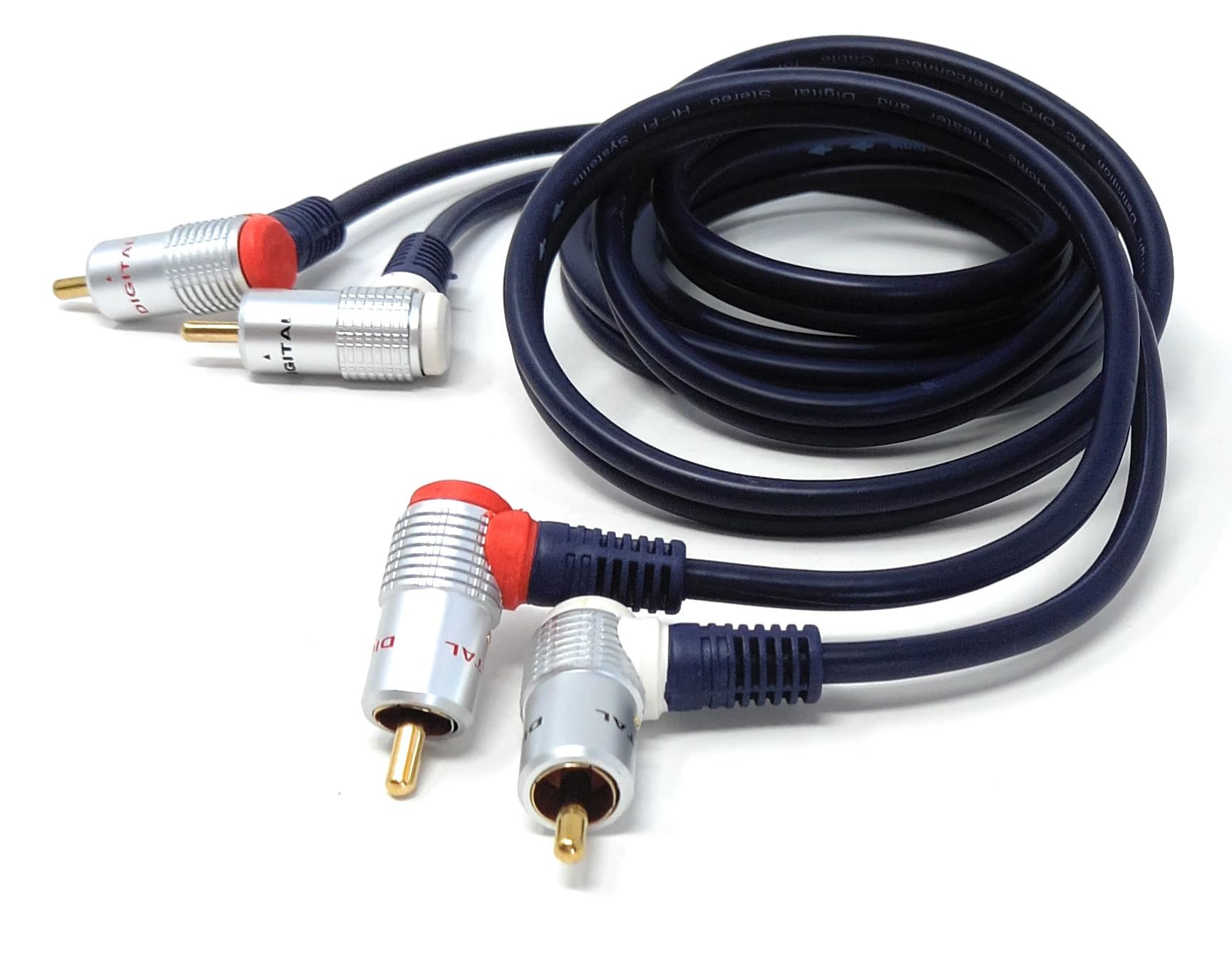 DRUT 1.5m Twin 2 x RCA to RCA Right Angle Audio Cable for Turntable, Mixer, Amplifier, Speakers, Subwoofer with Gold Plated Plugs 5ft