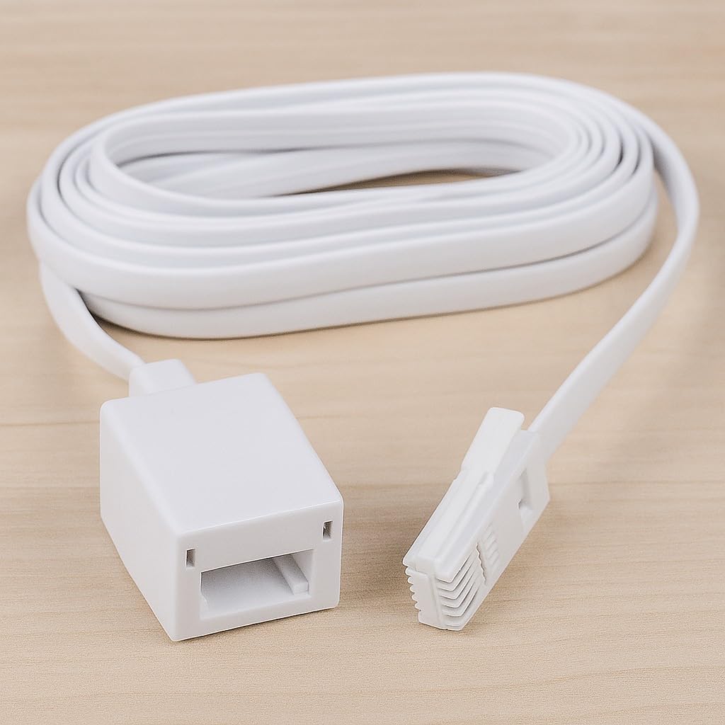 DRUT BT Telephone Flat Extension Cable (631a) 28AWG Lead Wire, 6 Pin Core, BT Male to BT Female, Jack to Socket