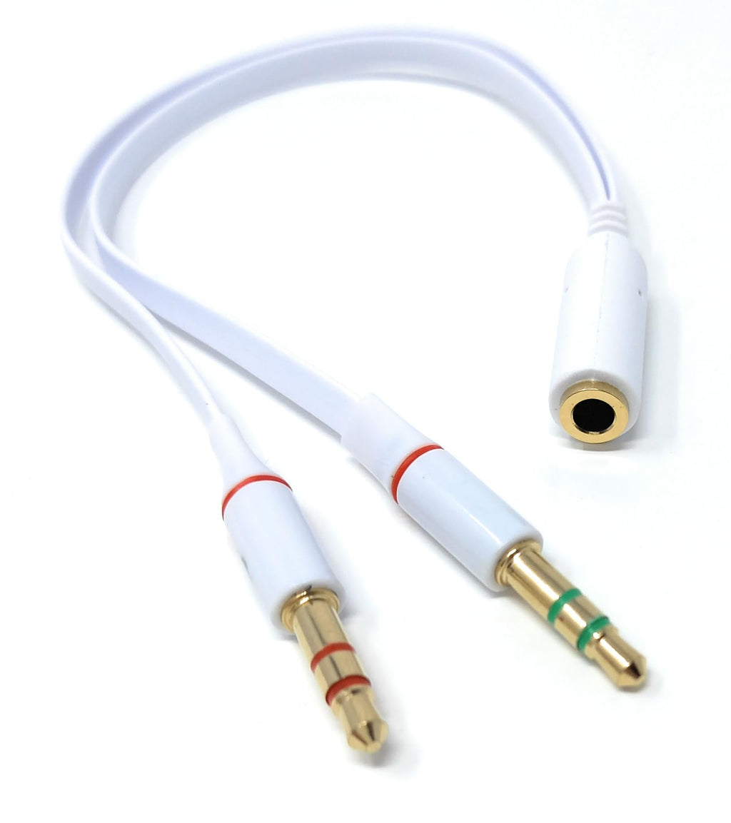 DRUT 2pcs 4 Pole 3.5mm Socket to 2x 3.5mm Plugs Headset with Microphone Converter Cable Adapter (White)