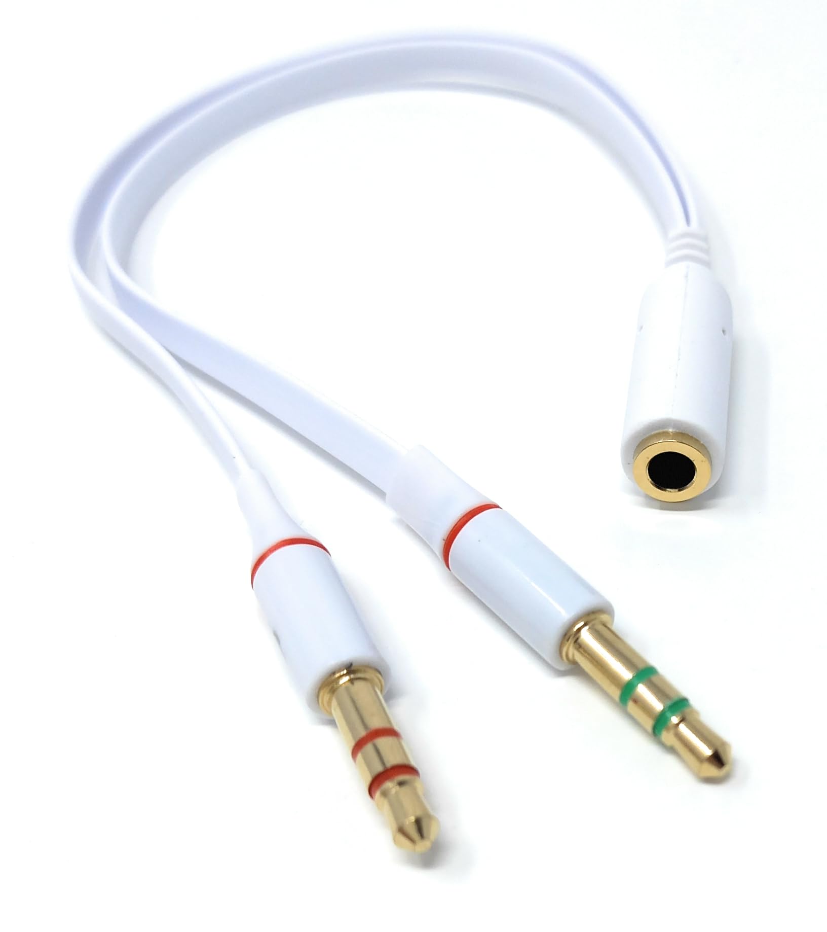 DRUT 2pcs 4 Pole 3.5mm Socket to 2x 3.5mm Plugs Headset with Microphone Converter Cable Adapter (White)