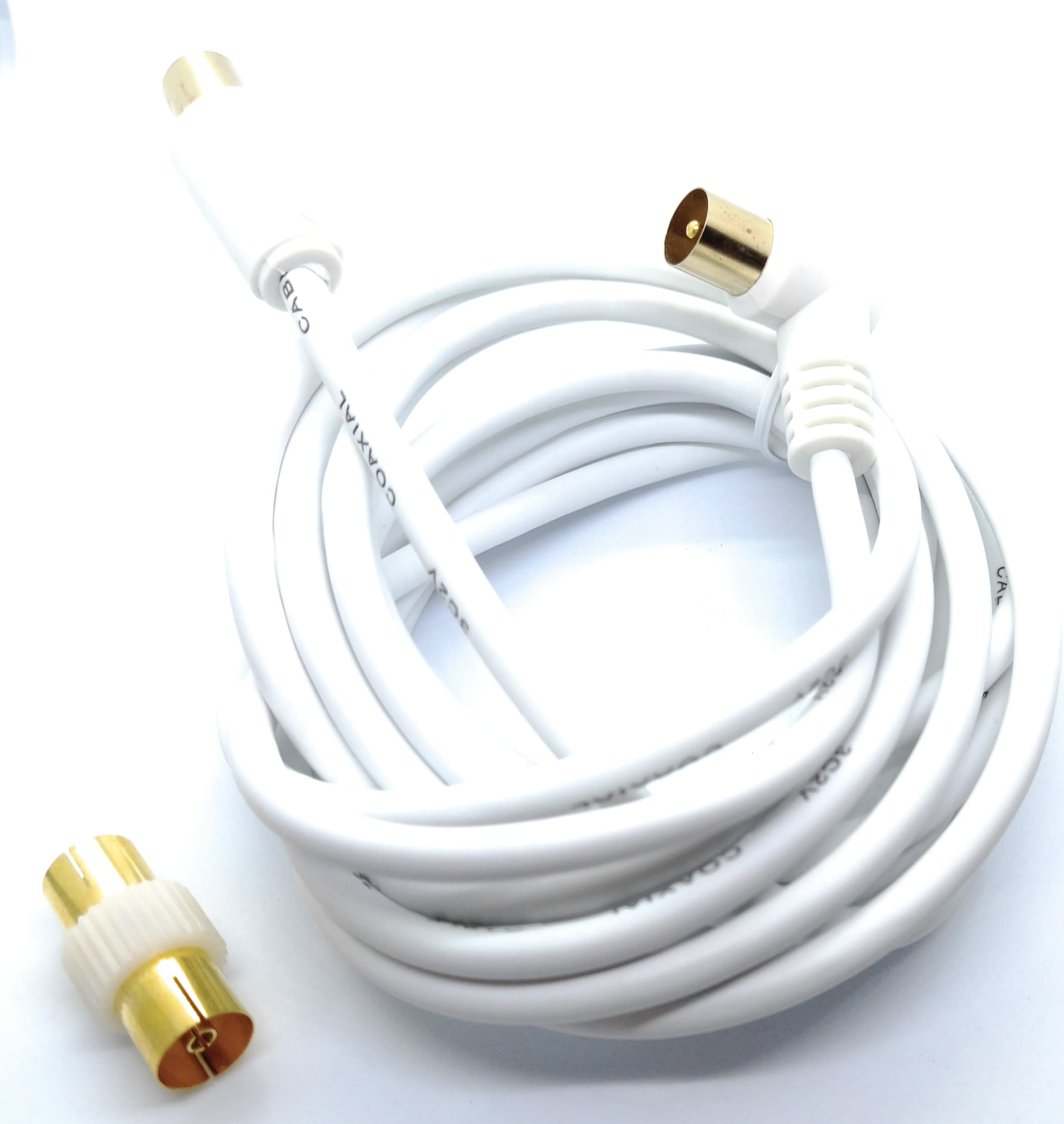 DRUT TV RF Right Angle Male to Male Aerial Antenna Coaxial Cable With Female to Female Coupler Gold Connectors 75 ohm, 3C2V