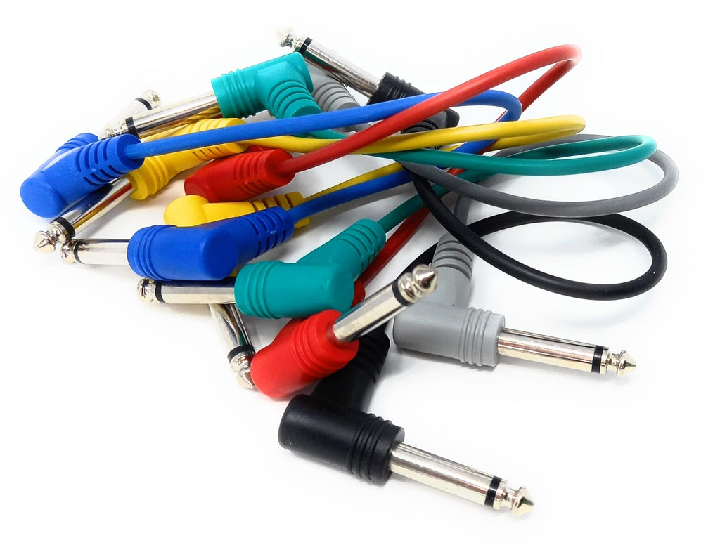 6 Pack 6.35mm Male to Male Guitar Patch Cable Noiseless Effects Pedal Mixing Desk Screened Lead (6 Colors)