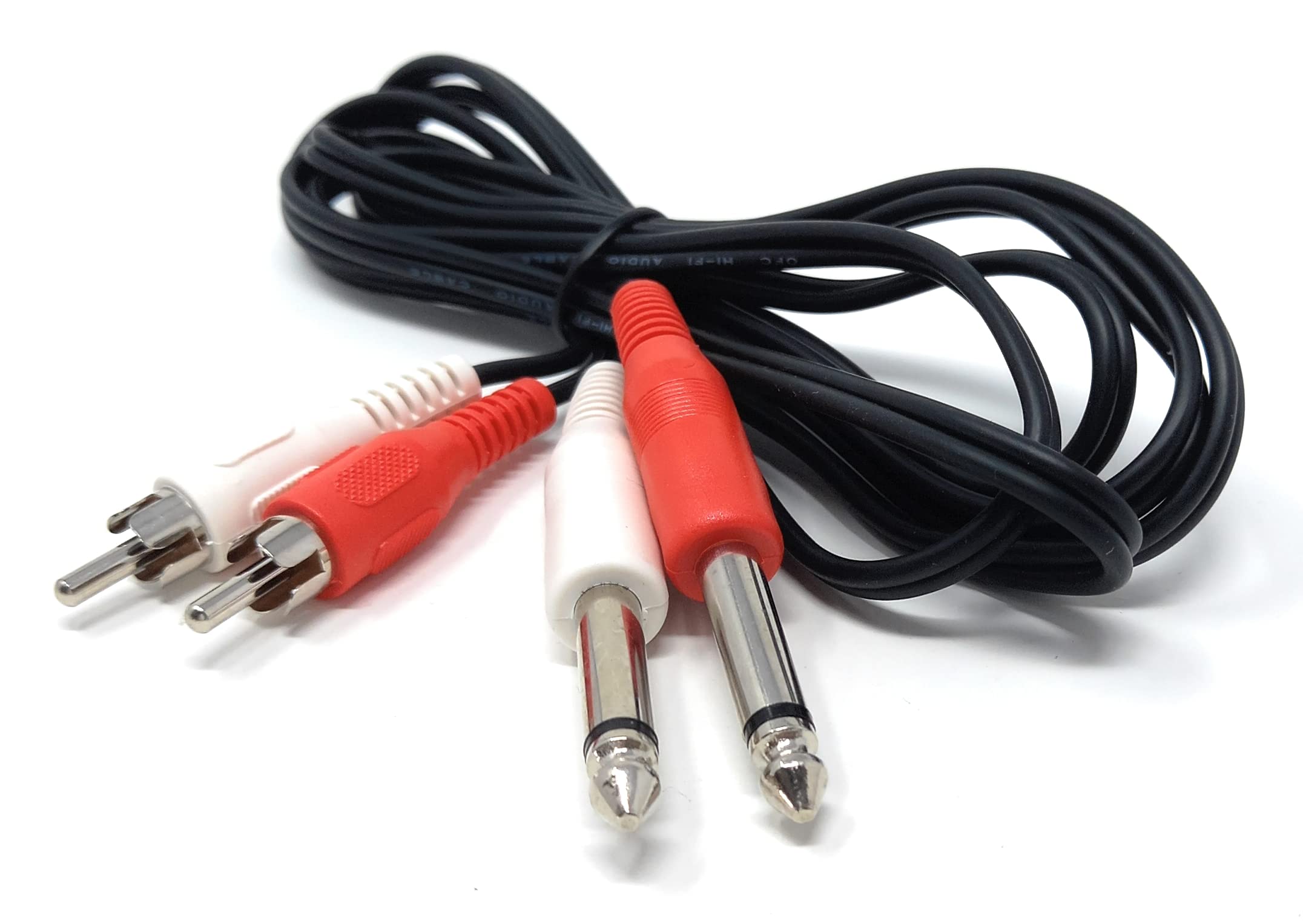 DRUT Twin 6.35mm MONO Jack Plugs to 2 x RCA Phono Plugs OFC Audio Cable Male to Male Lead