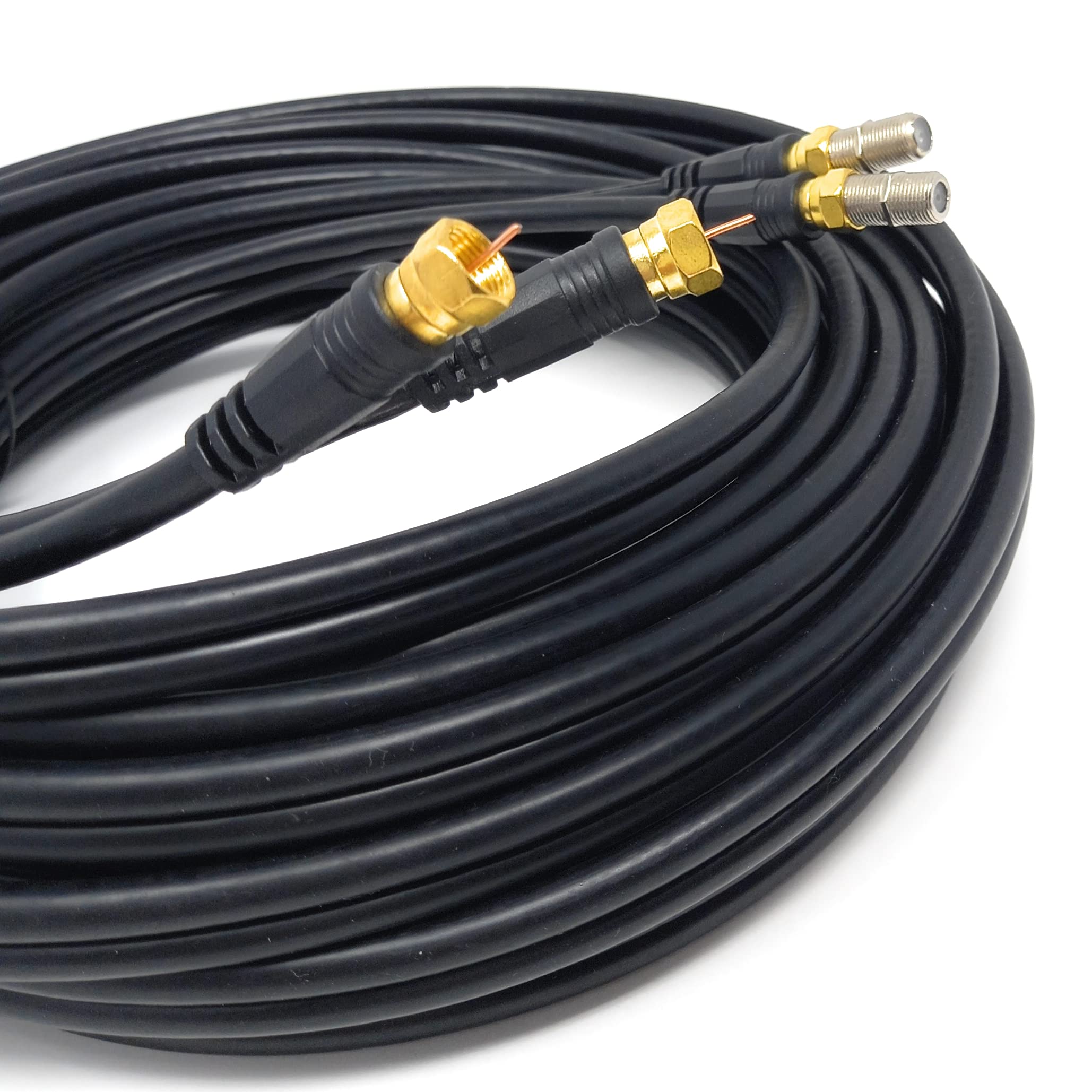 DRUT Twin Shotgun Satellite Moulded F-Type Plug to Socket RG6 Coaxial Extension Antenna Cable Lead With F-Type Couplers