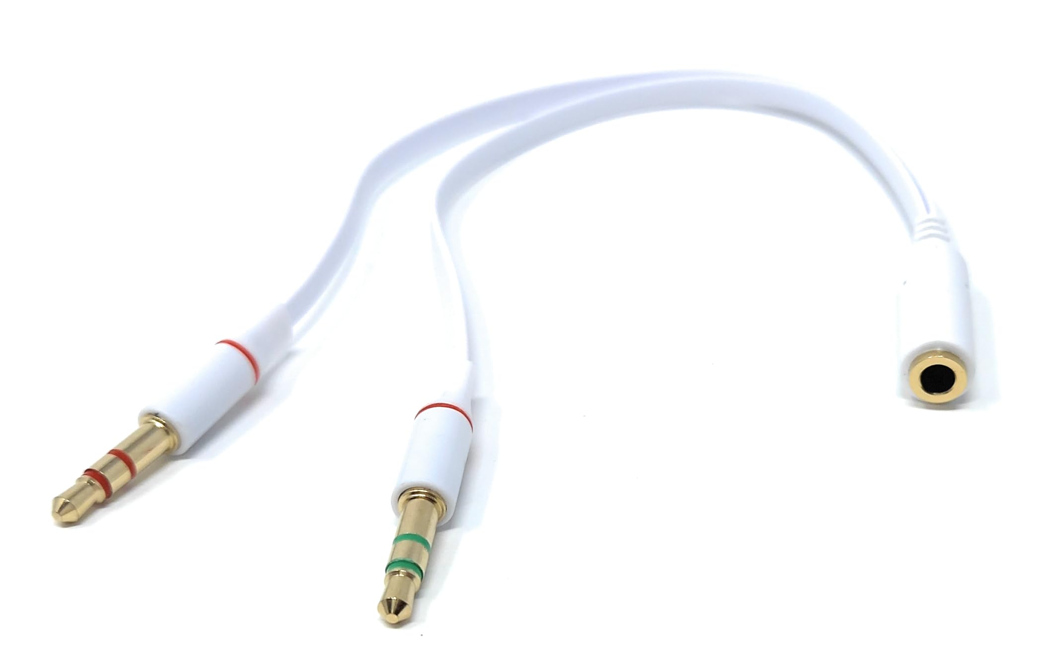 DRUT 1pcs 4 Pole 3.5mm Socket to 2x 3.5mm Plugs Headset with Microphone Converter Cable Adapter (White)