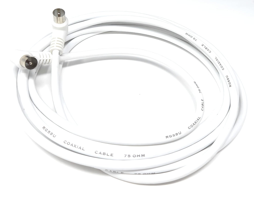DRUT TV RF Right Angle 90' Male Plug to Male Plug Coaxial TV Freeview Cable Lead 75 Ohm
