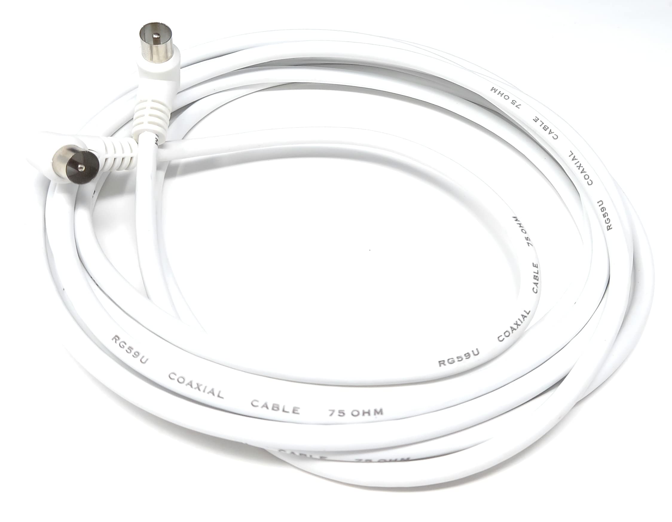 DRUT TV RF Right Angle 90' Male Plug to Male Plug Coaxial TV Freeview Cable Lead 75 Ohm