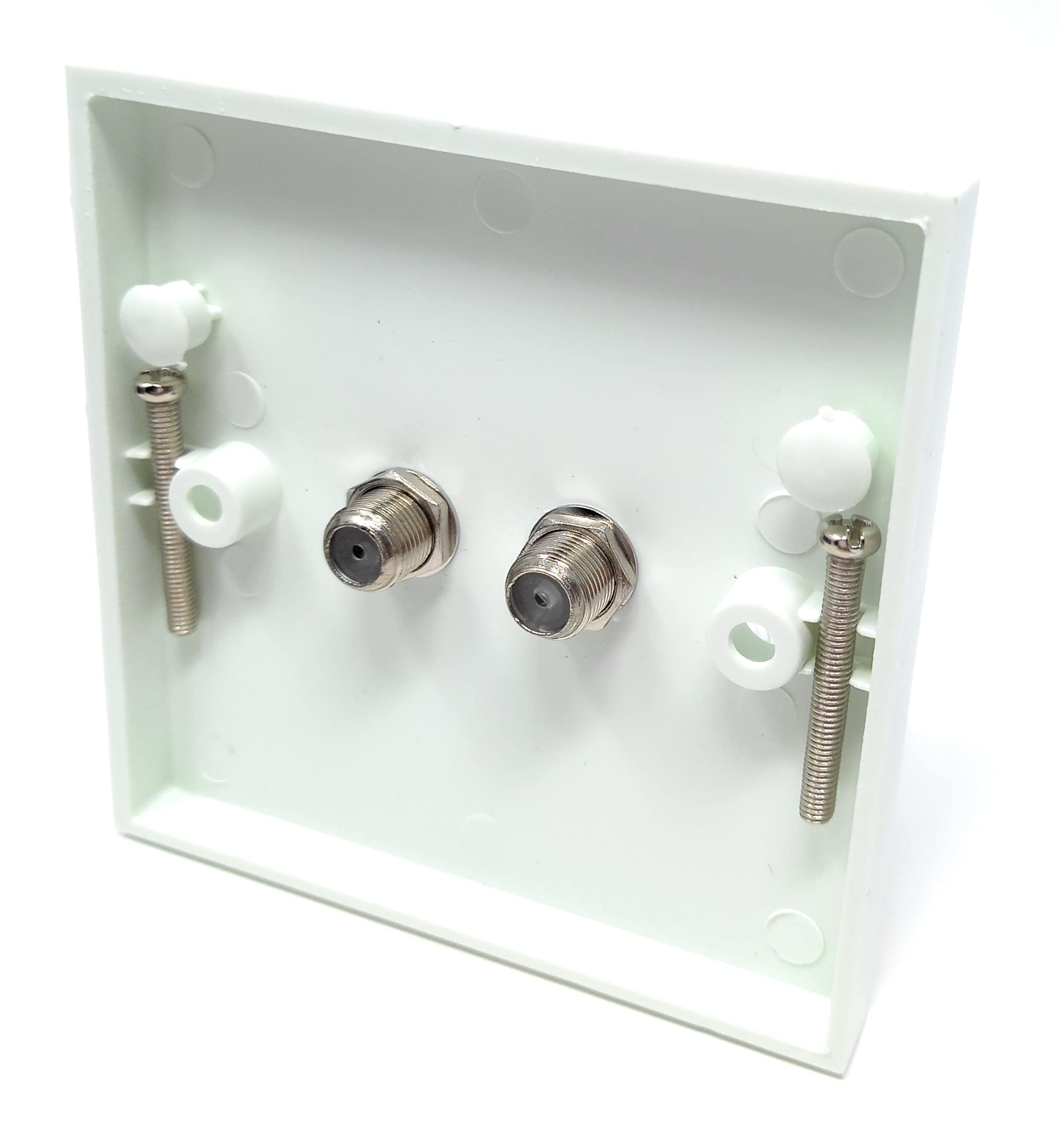 Twin Satellite, TV Outlet F-Type Male Screw Socket Connector, Wall Plate Faceplate, UK Standard, Single Gang, White