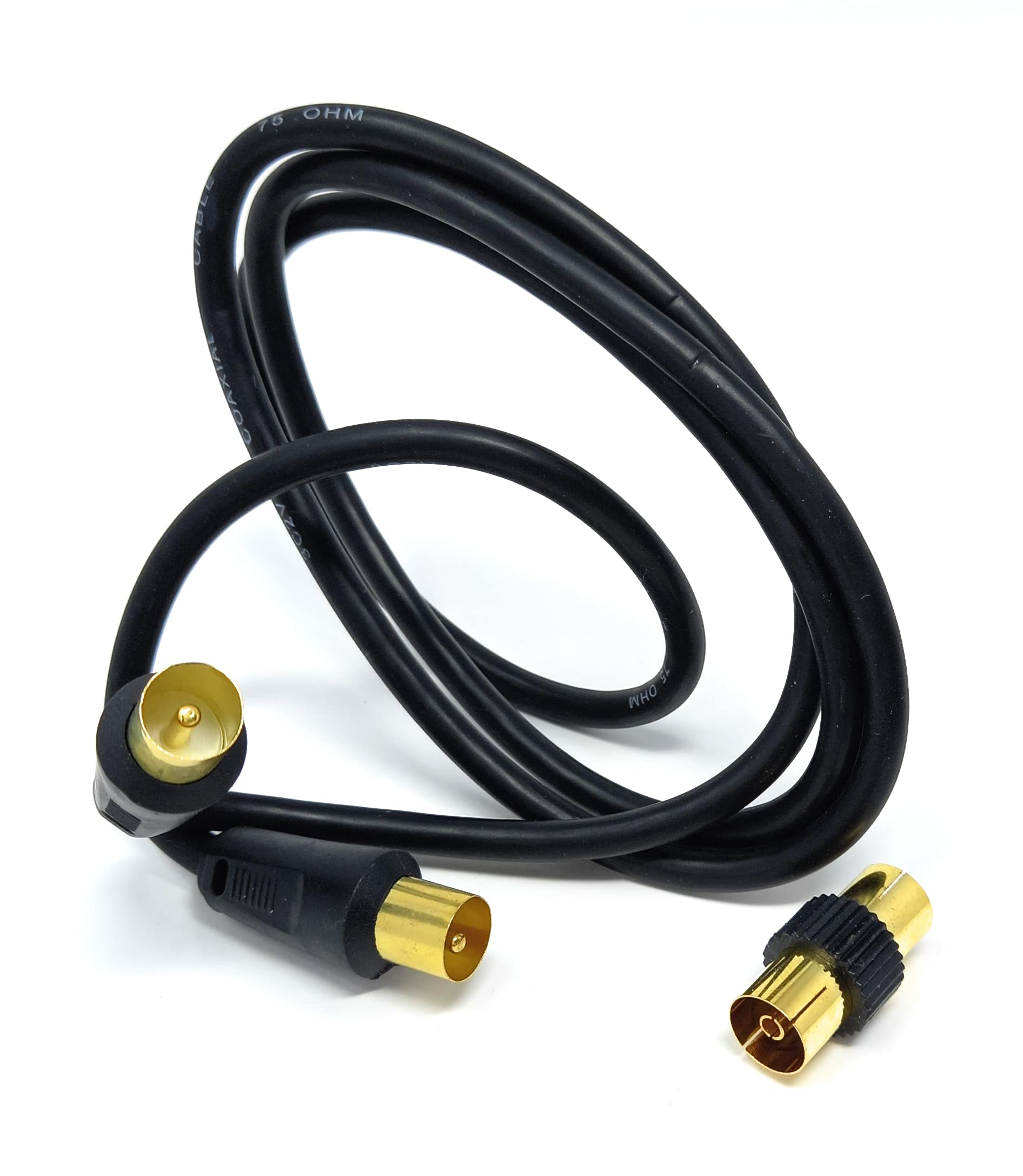 DRUT TV RF Male to Male Aerial Antenna Coaxial Cable With Female to Female Coupler, Gold Connectors 75 ohm, 3C2V