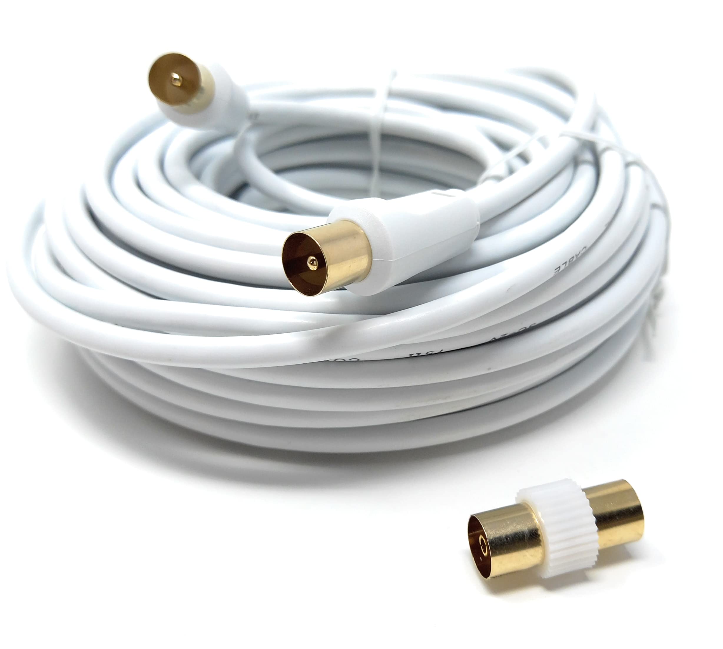 DRUT TV RF Male to Male Aerial Antenna Coaxial Cable With Female to Female Coupler, Gold Connectors 75 ohm, 3C2V