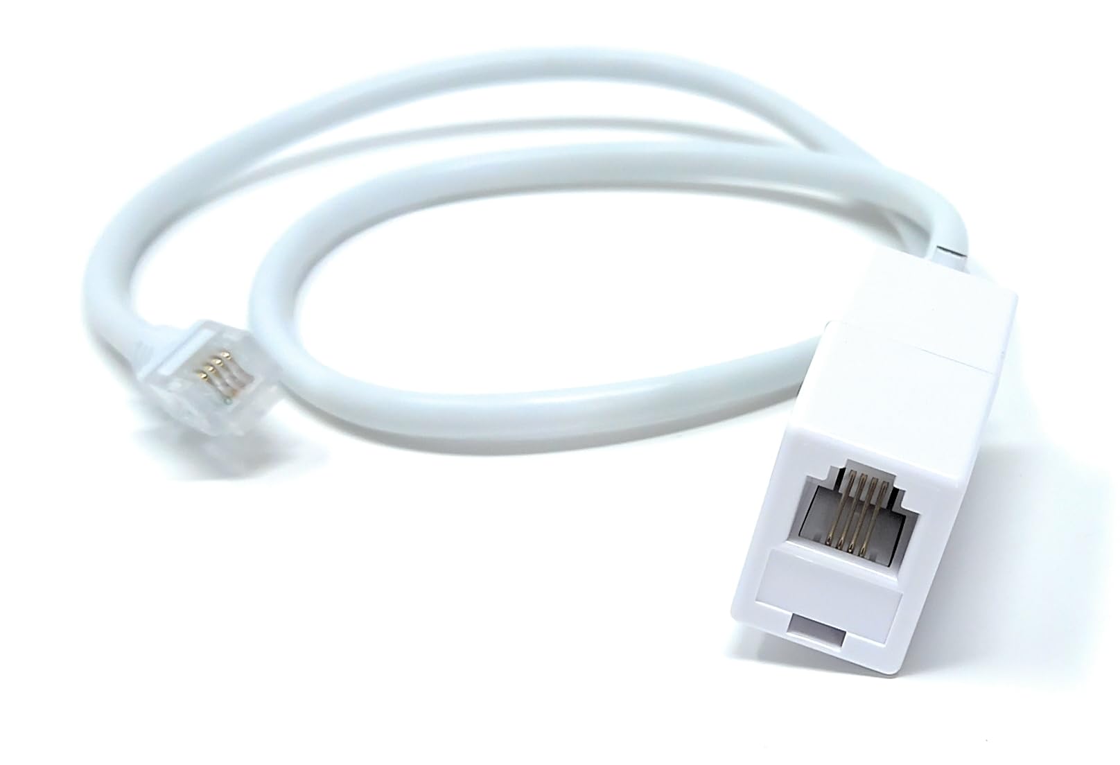 DRUT RJ11 to RJ11 ADSL 2+ Male to Male Cable with Female Coupler, BT Telephone, Broadband, Modem Extension Lead, Gold Plated Connectors