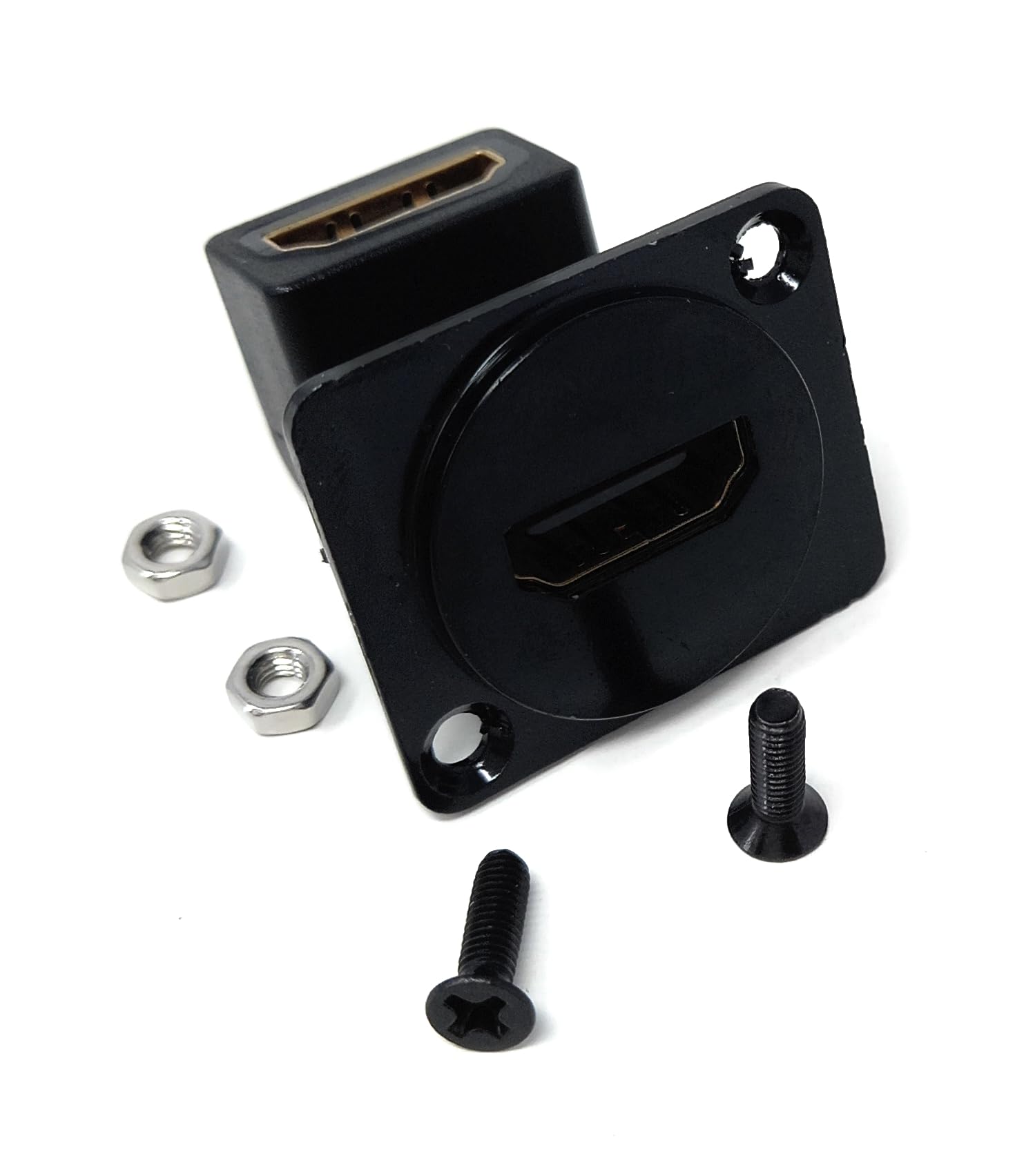 DRUT HDMI 2.0 D-Series Panel Mount Adapter – 4K Female to Female Feed-Through Connector, 90° Angled for Wall Plates, Racks, and Device Panels