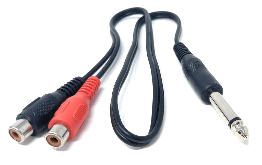 DRUT 50cm 6.35mm (1/4") Mono Jack Plug to 2 x RCA Phono Sockets Lead Cable 1.6ft