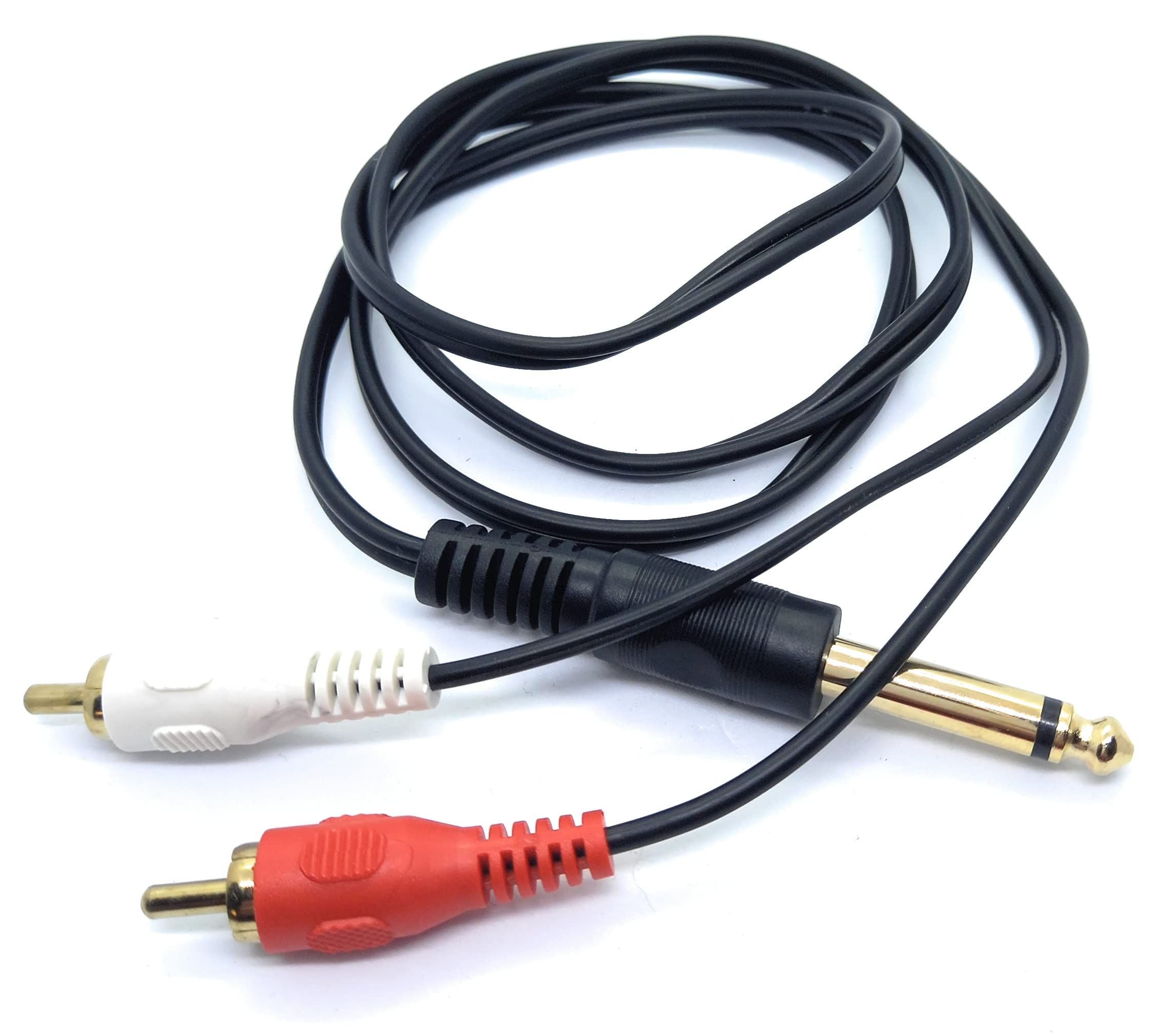 DRUT 6.35mm Mono Jack Plug to 2 x RCA Phono Plugs Screened Audio Cable Adapter Gold Contacts OFC