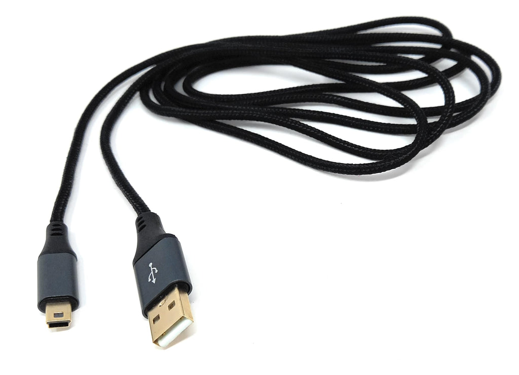 USB 2.0 A to Mini-B 5-Pin Braided Cable – Metal Ends, 24AWG Power & Data Lead, Hi-Speed Transfer
