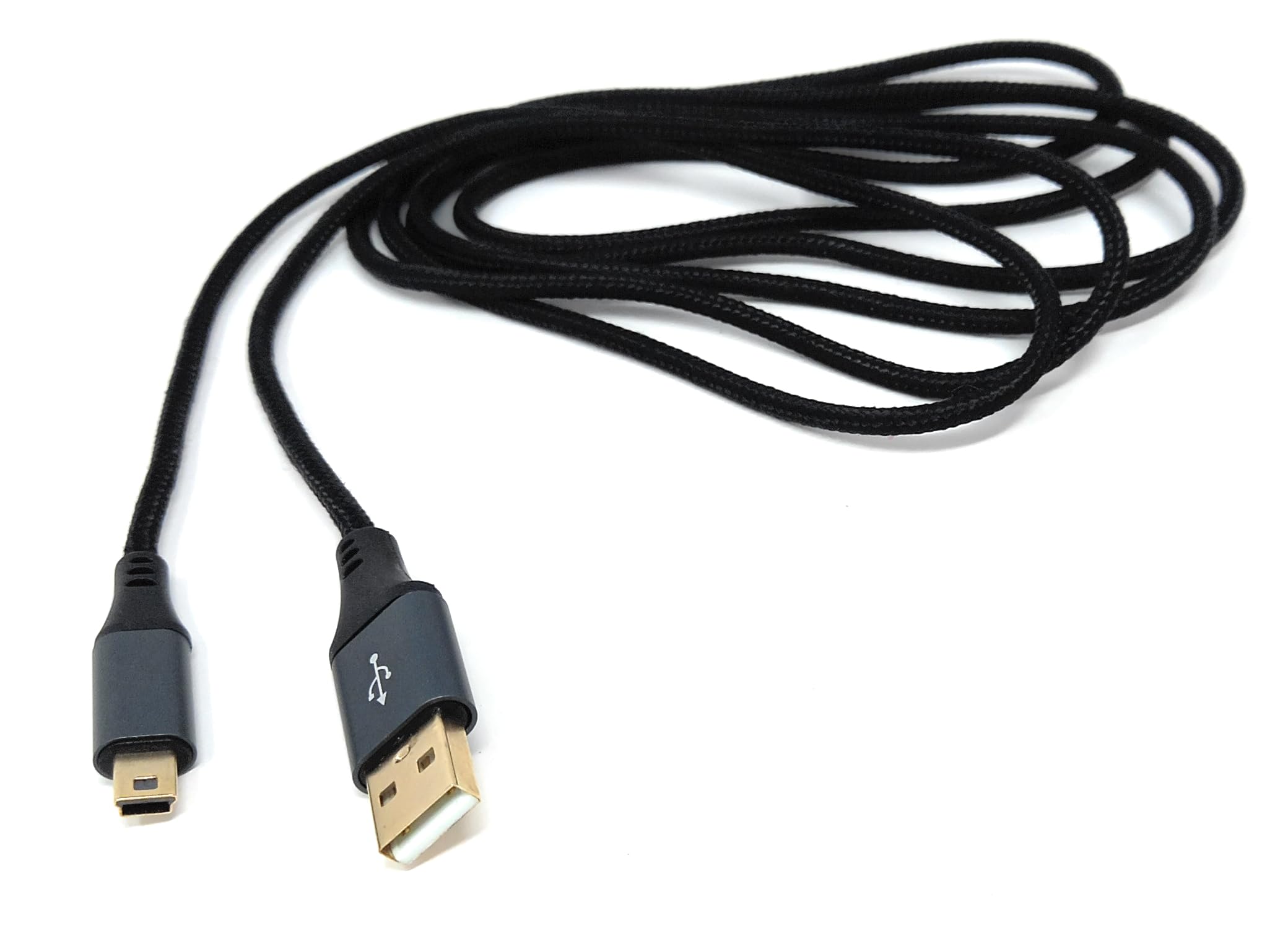 USB 2.0 A to Mini-B 5-Pin Braided Cable – Metal Ends, 24AWG Power & Data Lead, Hi-Speed Transfer