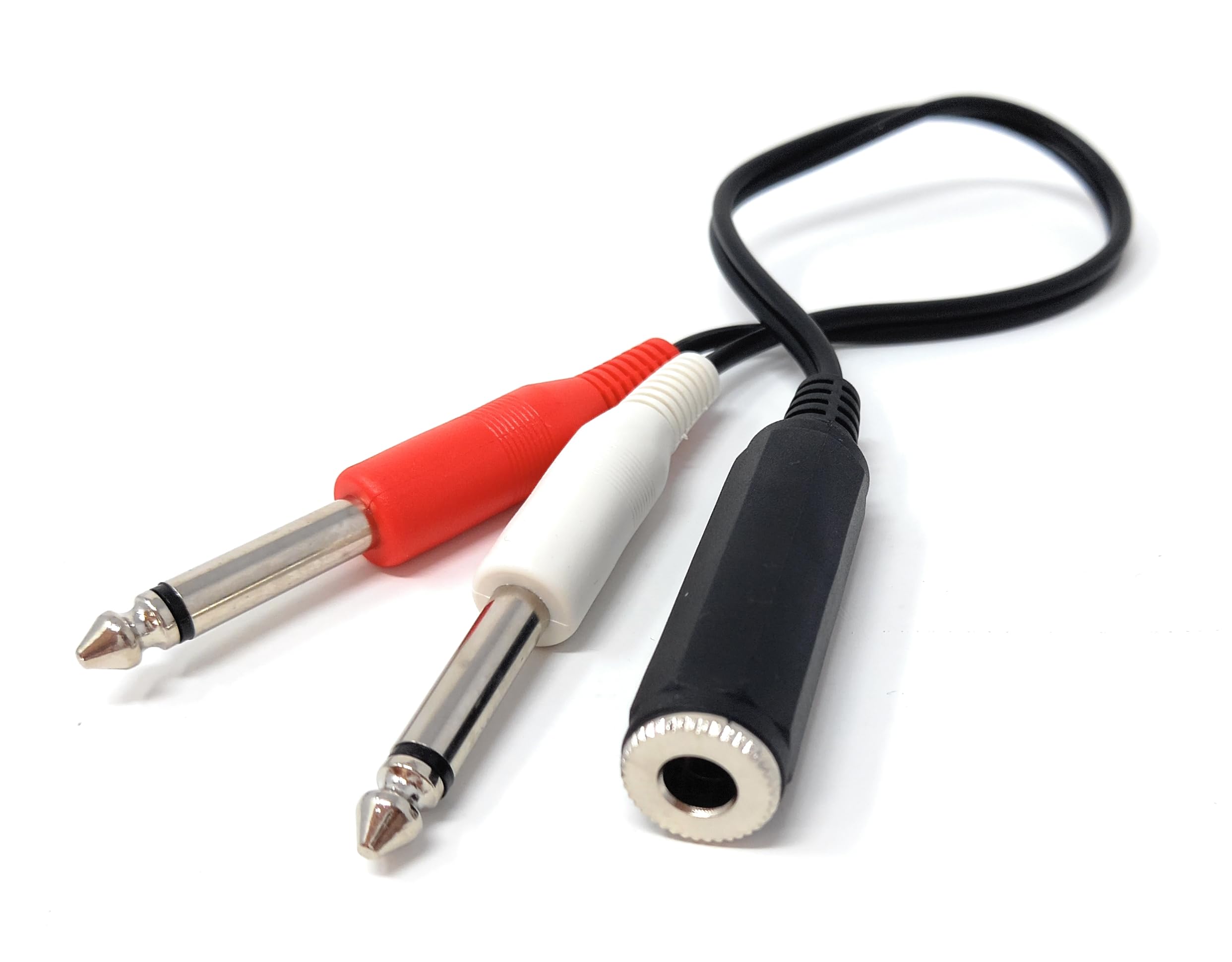 DRUT 30cm 6.35mm Mono Jack Socket to 2 x 6.35mm Mono Jack 1/4'' Plugs Adapter Cable Lead