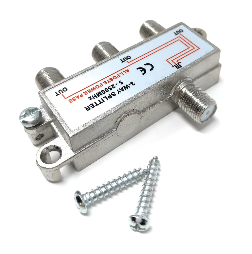 TV Splitter F-Type Screw-on Connectors RF Coaxial Cable Adapter, Passive Wideband Signal, 5-2500Mhz