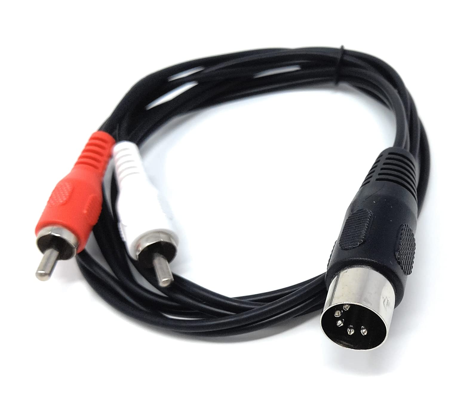 DRUT 5 Pin Midi Male Din Plug to 2 x RCA Phono Male Plugs Audio Cable (wired 3+5) to 2 x RCA plugs