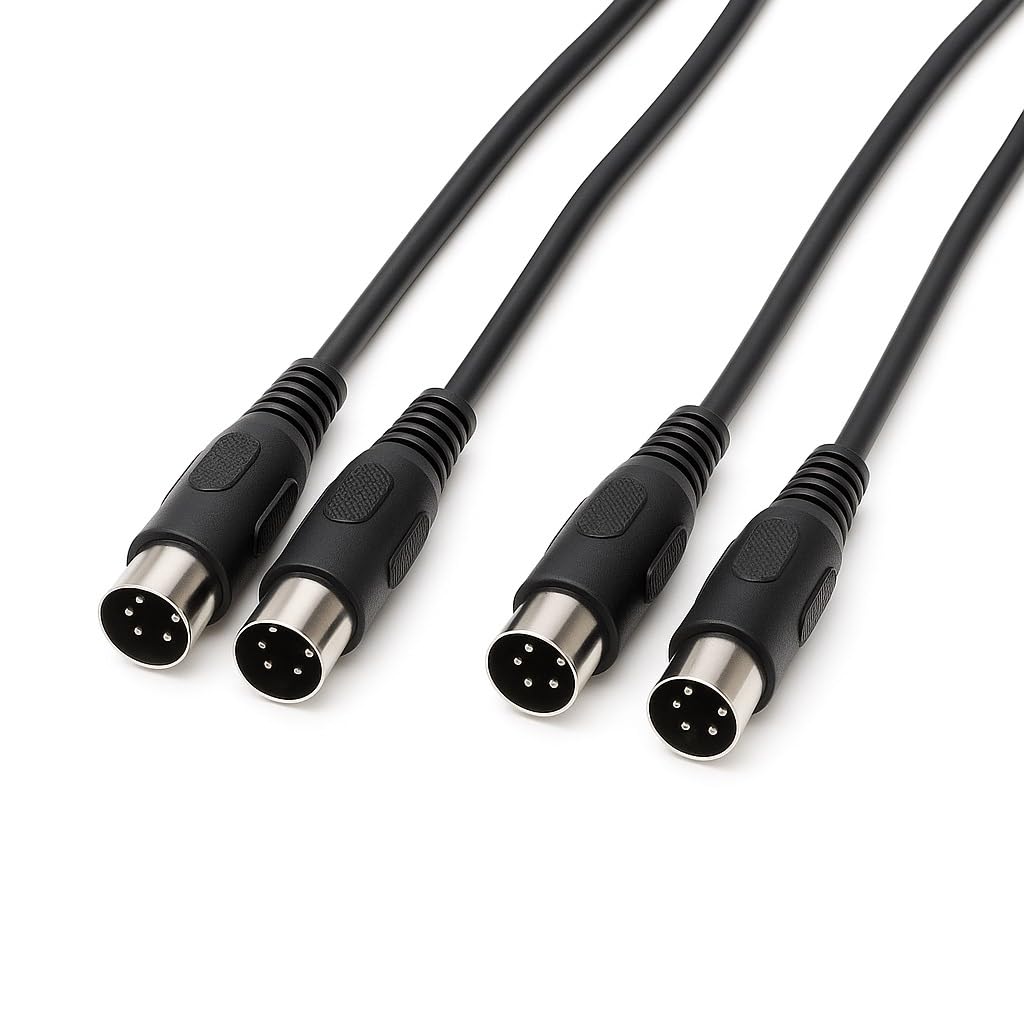 2-Pack 5-Pin DIN MIDI Cables – Male to Male MIDI Lead for Keyboards, Synthesizers, Drum Machines, Audio Interfaces, and Music Production Gear