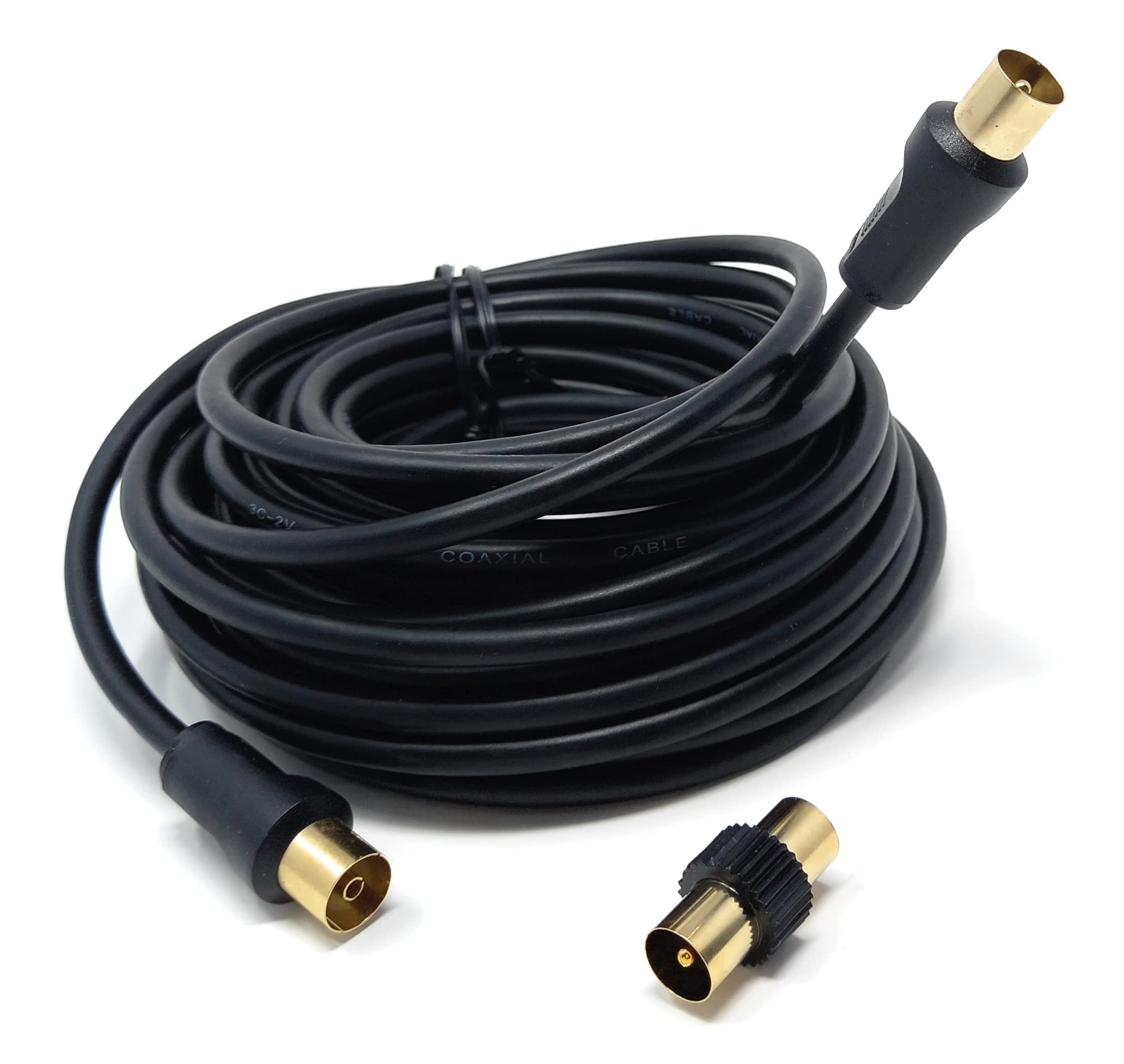 DRUT TV Male to Female Extension Coax Cable, Supplied With a Male to Male Coupler Adapter, Gold Connectors