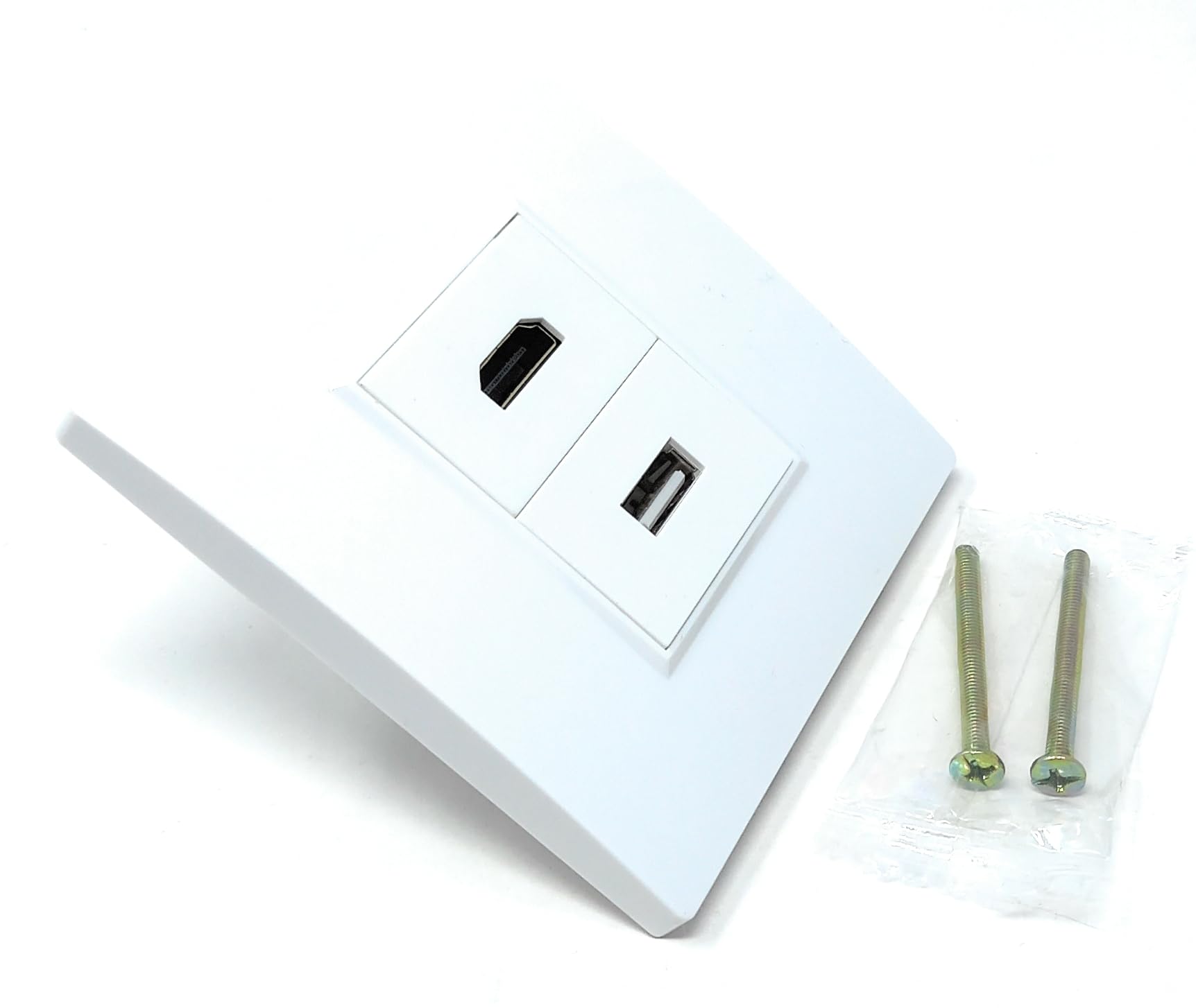 HDMI & USB 2.0 Multimedia Wall Plate Faceplate, Easy Connect, White