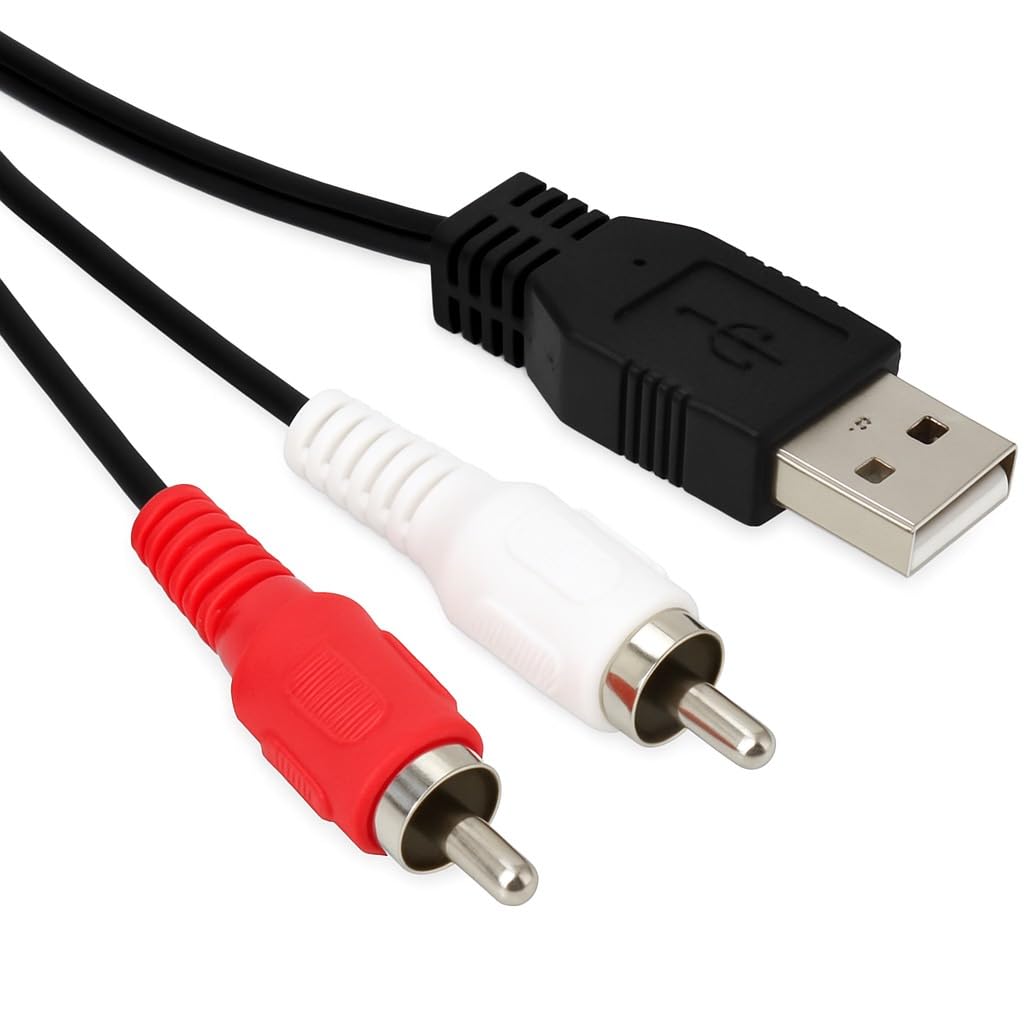 DRUT USB to RCA Audio Cable, 1.5M Male to 2 RCA Male Stereo Converter, Adapter for PC, Laptop, Speaker, DVD Player, Home Sound Systems