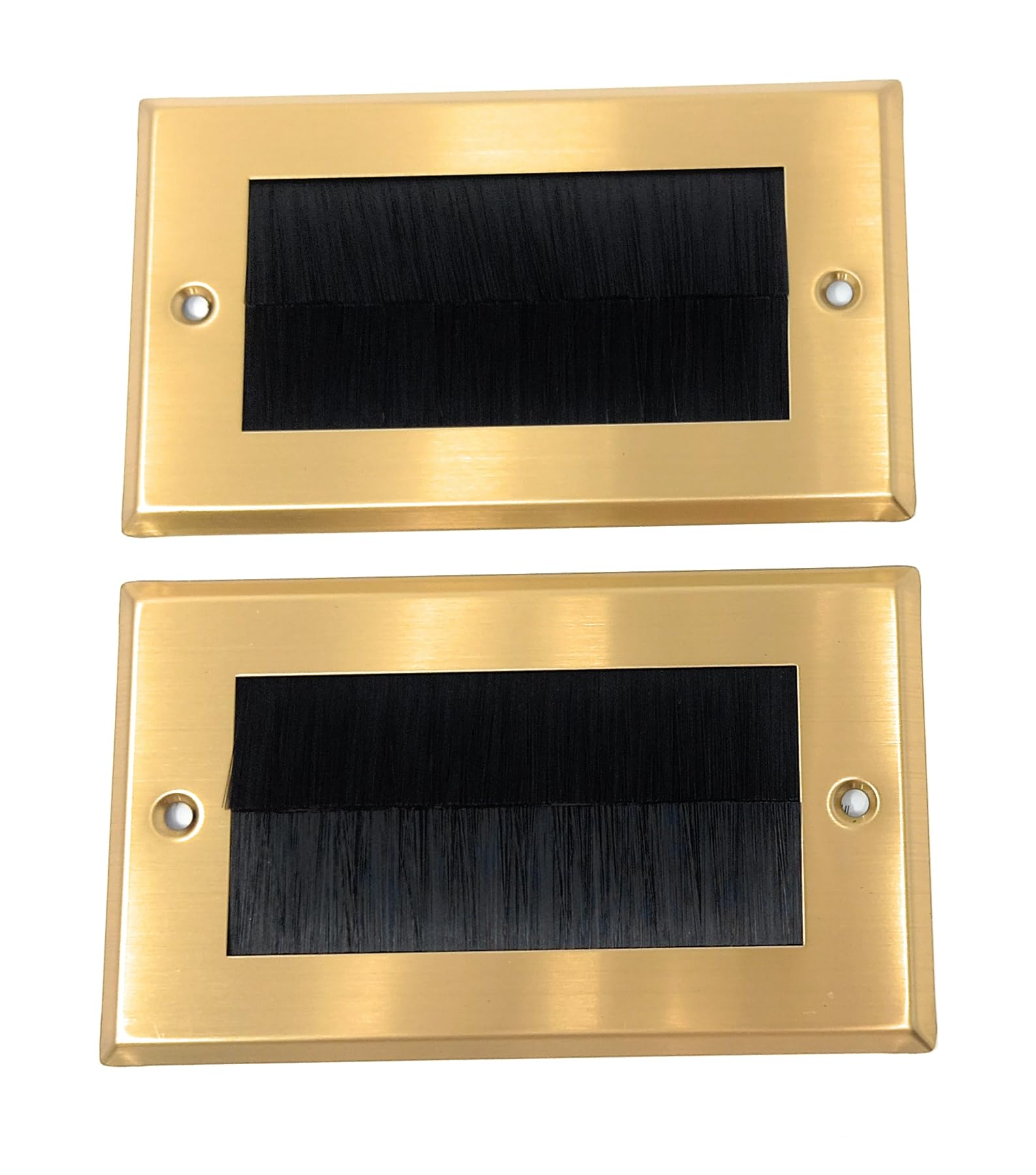 Dual Gang Brush Wall Outlet Cable Entry Plate, Tidy Mount AV Wire Pass-Through Faceplate, Brass Black (Screws Included)