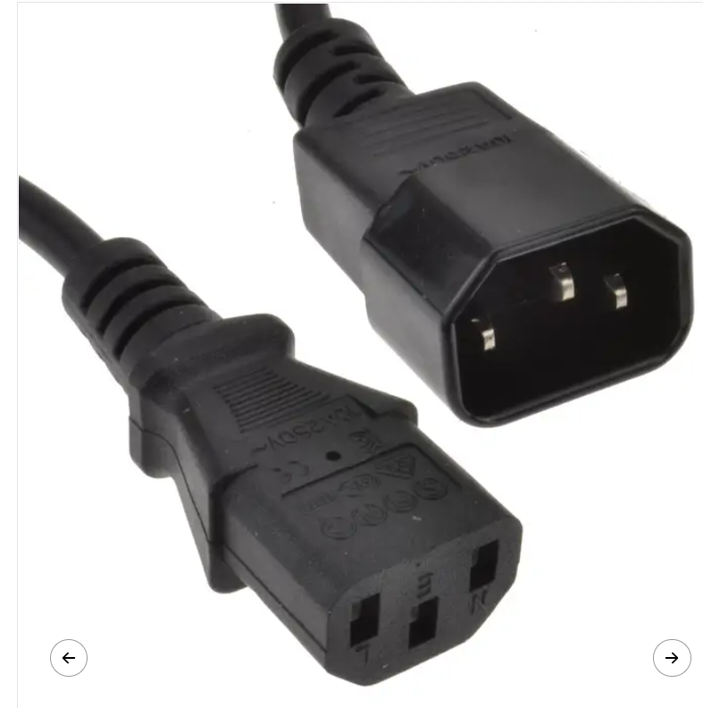 Black IEC C14 male to C13 female power extension cable
