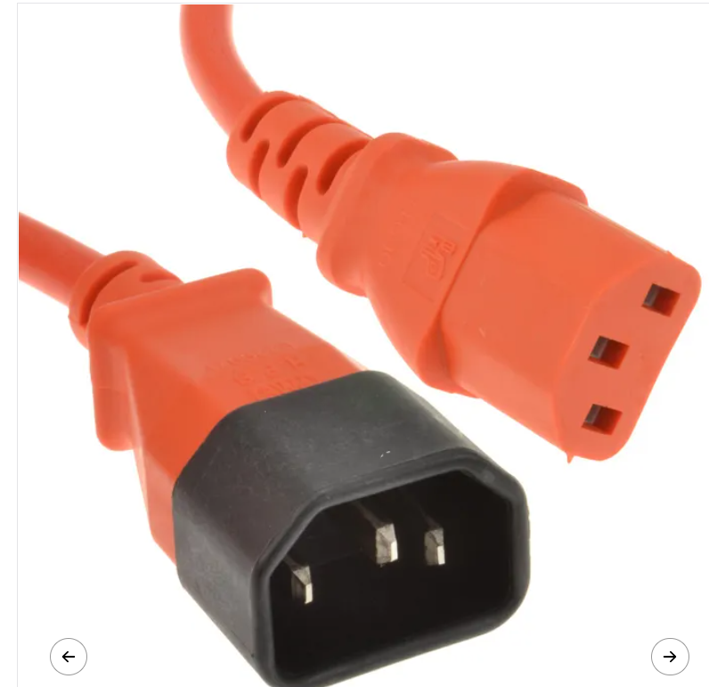 Orange IEC C14 male to C13 female UPS power extension cable