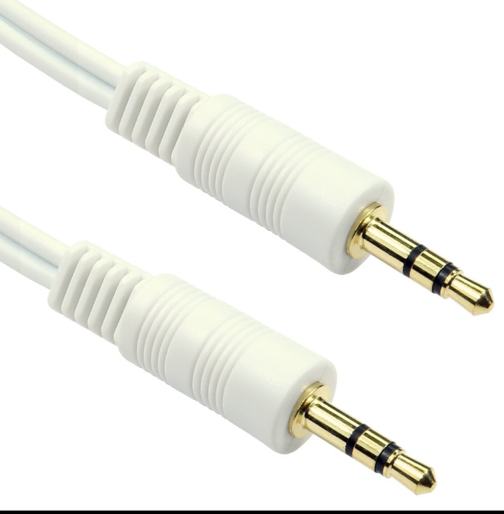 White 3.5mm male to male stereo audio cable