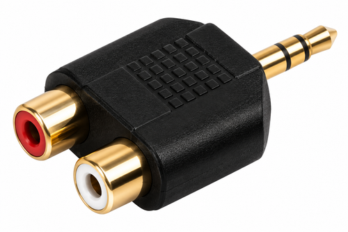 2 x RCA Phono Sockets to 3.5mm Stereo Jack Gold Adapter