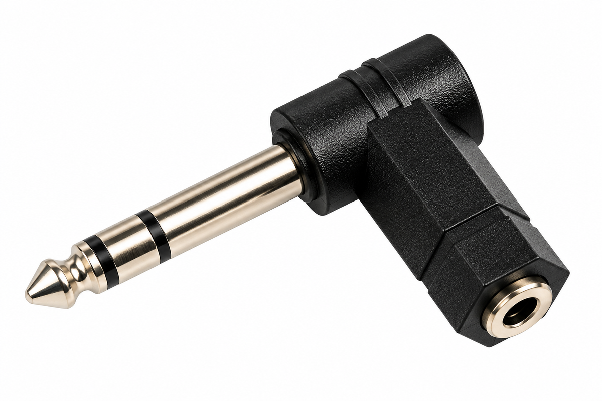 3.5mm Stereo Jack Socket to 6.35mm Stereo Jack Plug 90 Degree Adapter