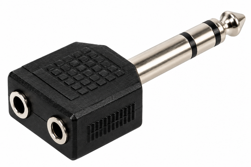 2 x 3.5mm Stereo Jack Sockets to 6.35mm Stereo Jack Plug Splitter Adapter